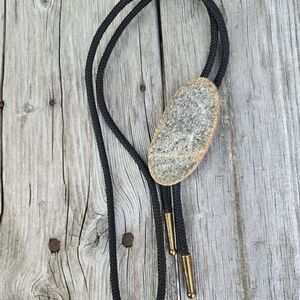 Vtg western bolero tie black cord natural stone